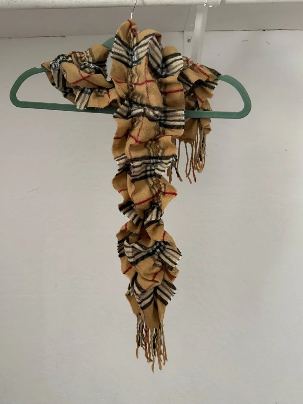 Bundle 3 for 50% off Familiar Tan Plaid Shirred Scarf with Fringe